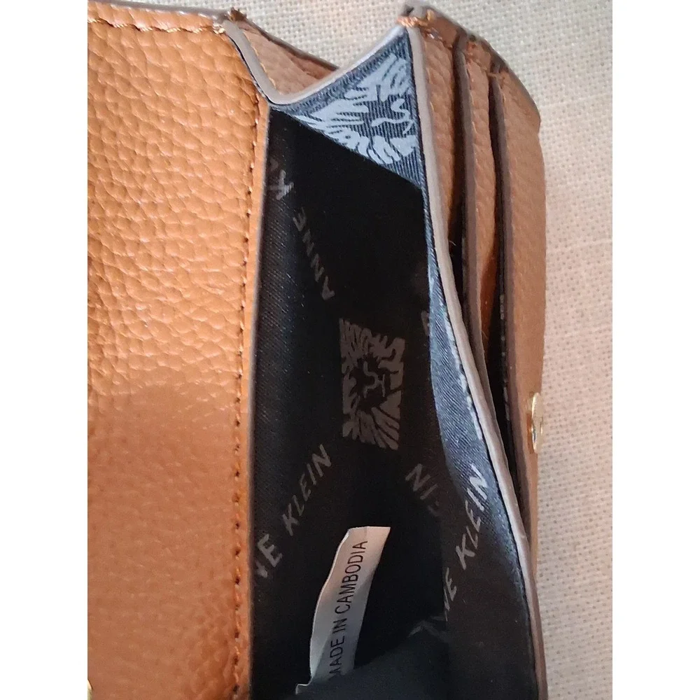 Anne Klein Cognac Brown Pebbled Card Case Mini Envelope Keychain Wallet